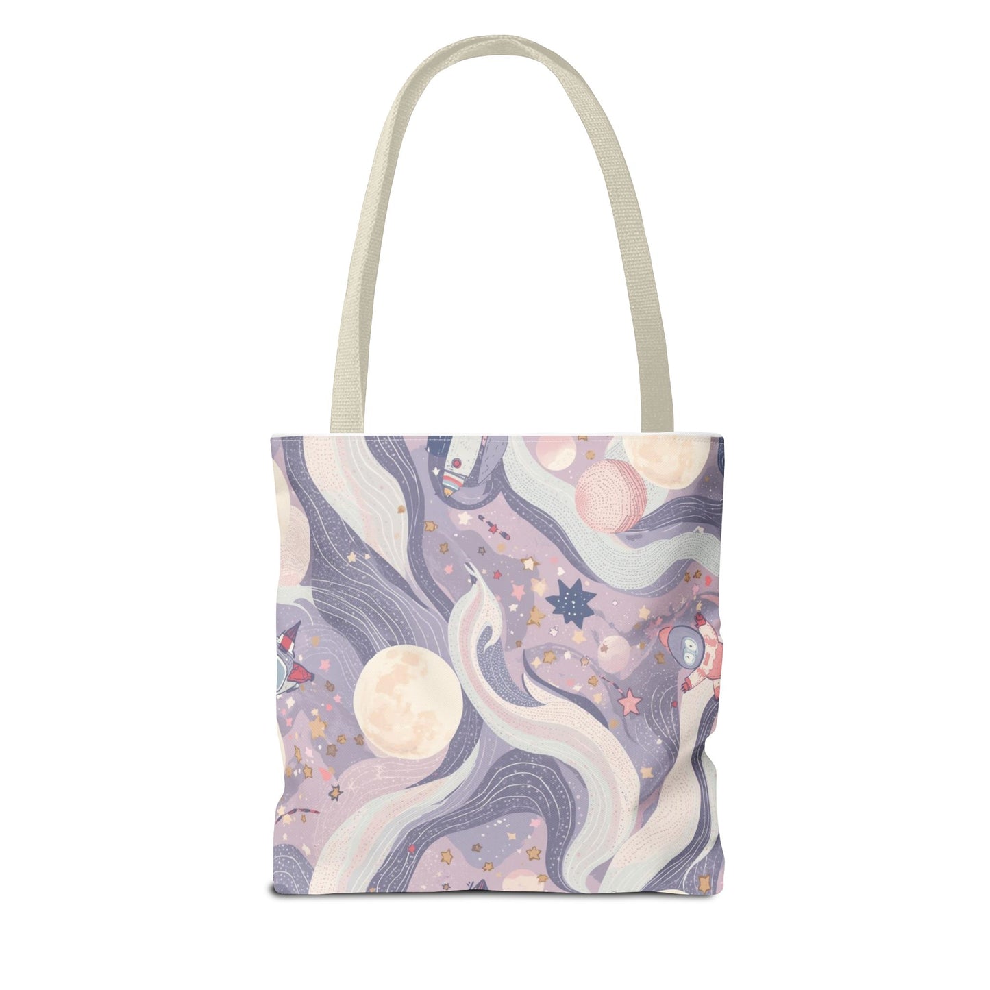 Celestial Moonlight Tote Bag — Pastel Cosmic Waves All-Over Print