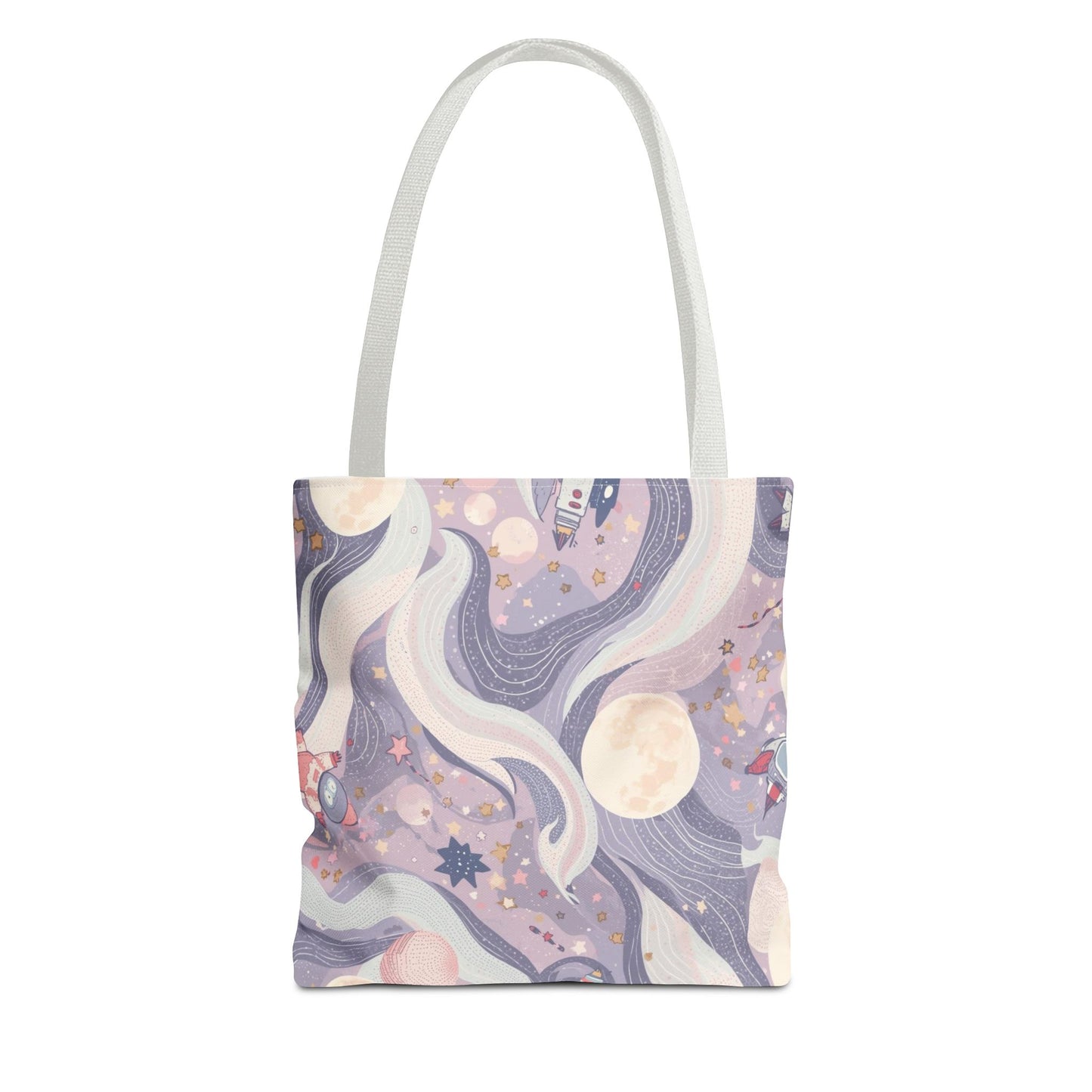 Celestial Moonlight Tote Bag — Pastel Cosmic Waves All-Over Print