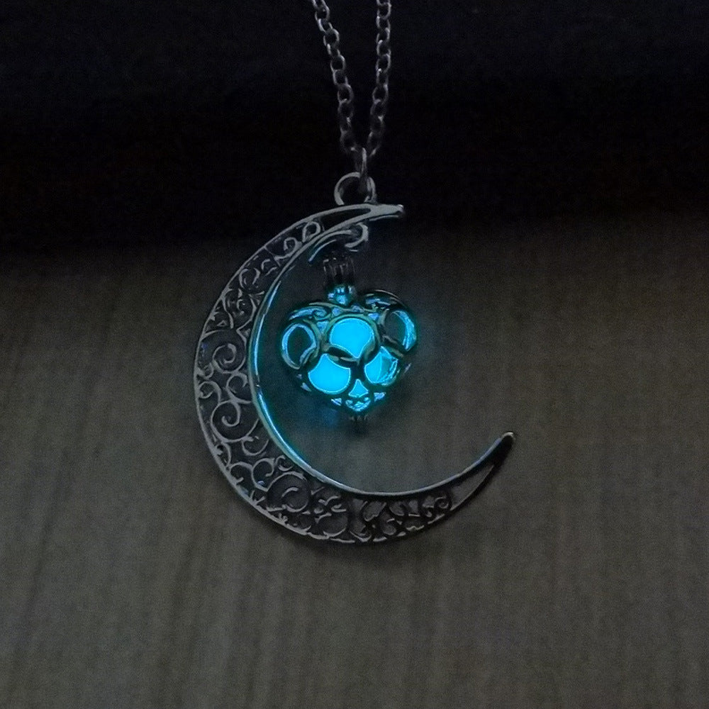 Luminous Cosmic Moon Pendant Necklace – Glows in the Dark