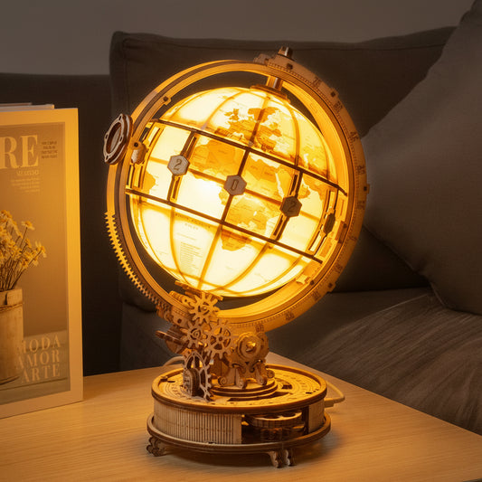 NovaX™ Luminous Orbit Globe — 3D Wooden Mechanical Decor
