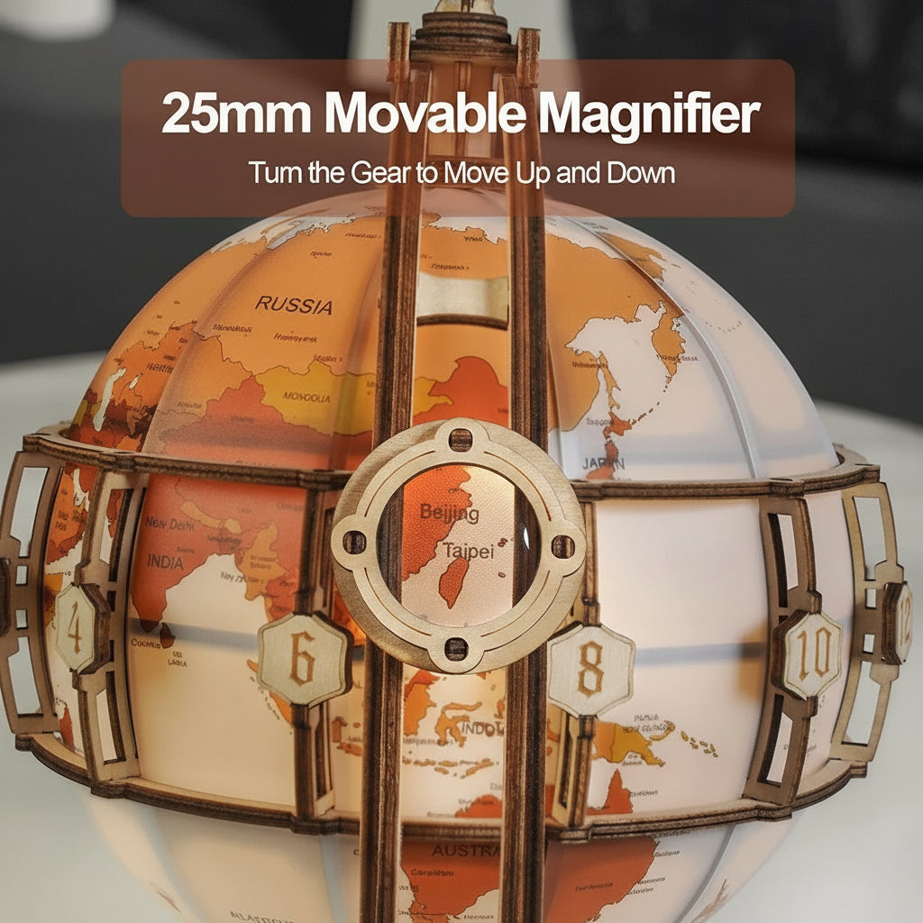 NovaX™ Luminous Orbit Globe — 3D Wooden Mechanical Decor