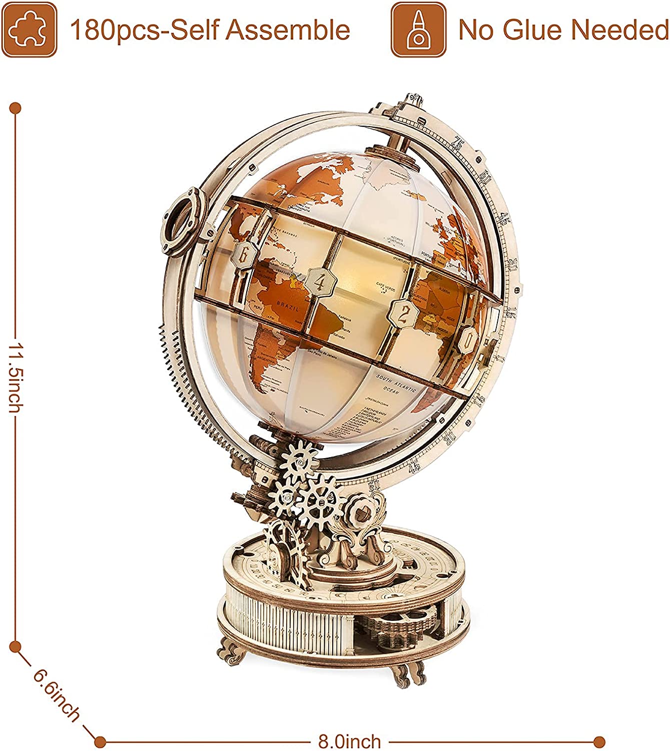 NovaX™ Luminous Orbit Globe — 3D Wooden Mechanical Decor