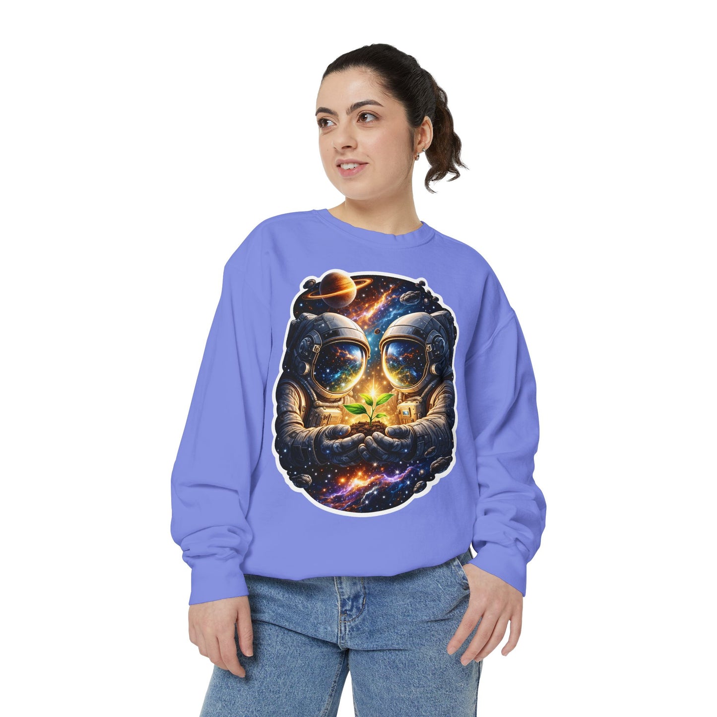 Astronaut Holding Seedling Sweatshirt — Cosmic Space Crewneck