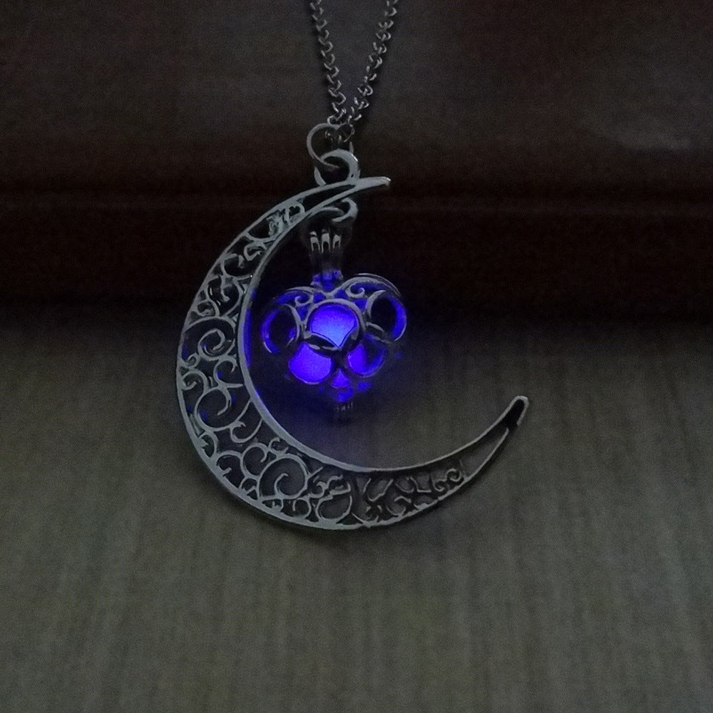 Luminous Cosmic Moon Pendant Necklace – Glows in the Dark