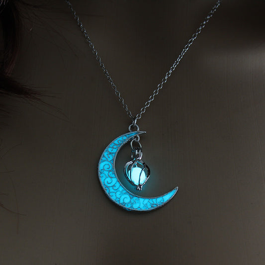 Luminous Cosmic Moon Pendant Necklace – Glows in the Dark