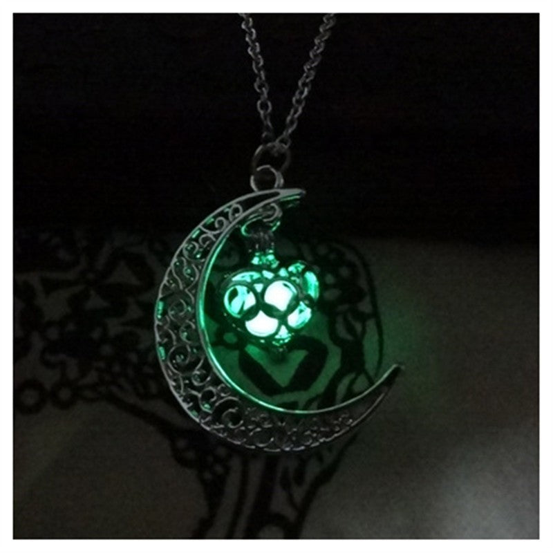 Luminous Cosmic Moon Pendant Necklace – Glows in the Dark