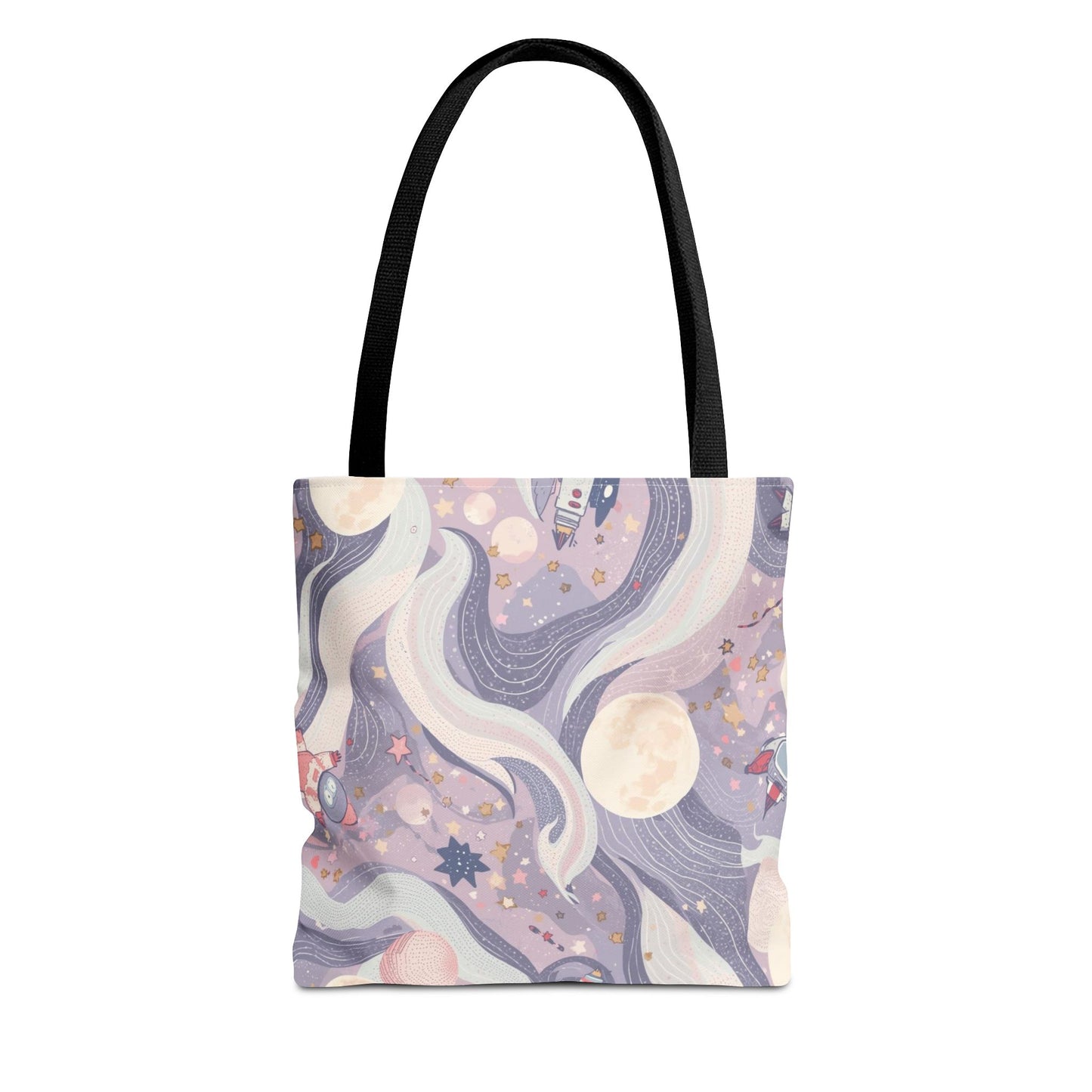 Celestial Moonlight Tote Bag — Pastel Cosmic Waves All-Over Print