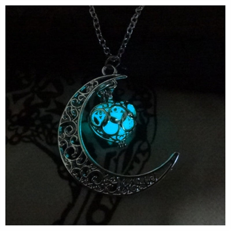 Luminous Cosmic Moon Pendant Necklace – Glows in the Dark