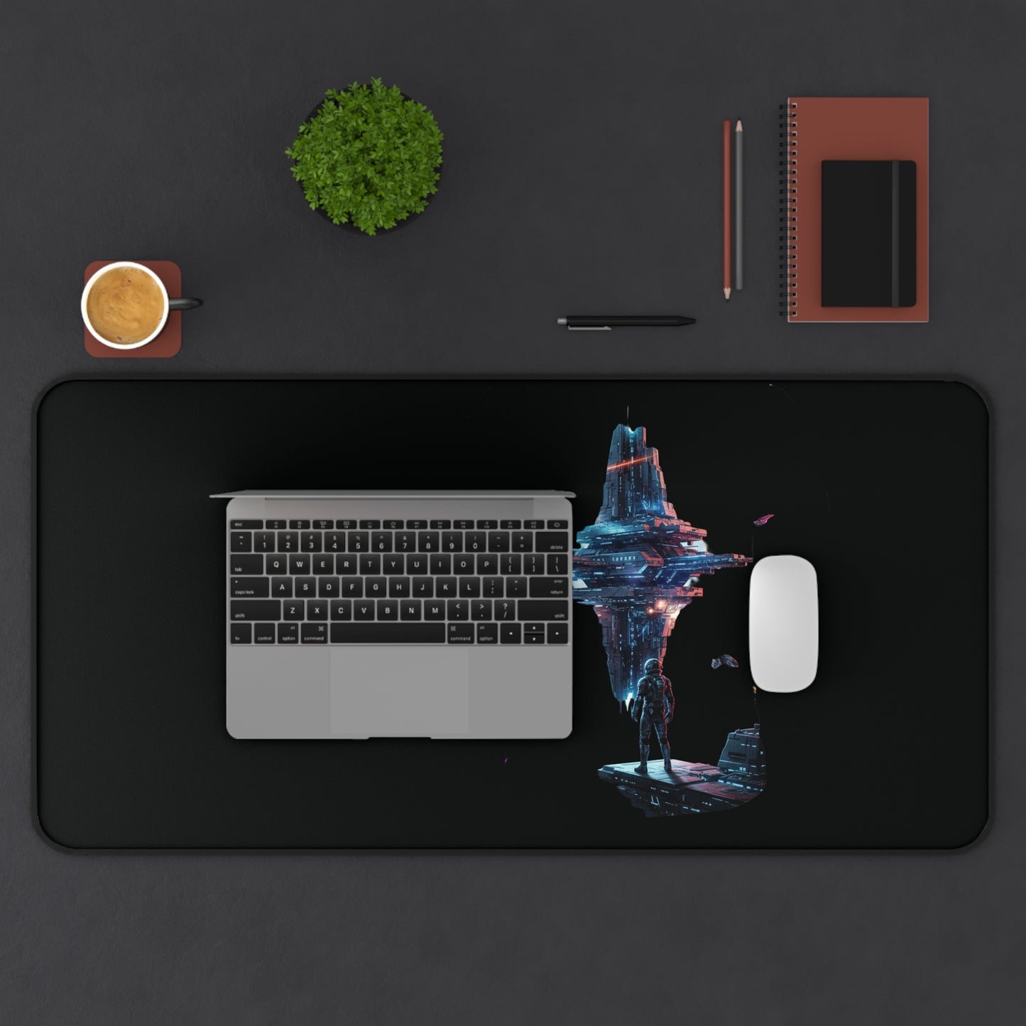 Sci‑Fi Floating City Desk Mat — Neon Cyberpunk Gaming Mouse Pad