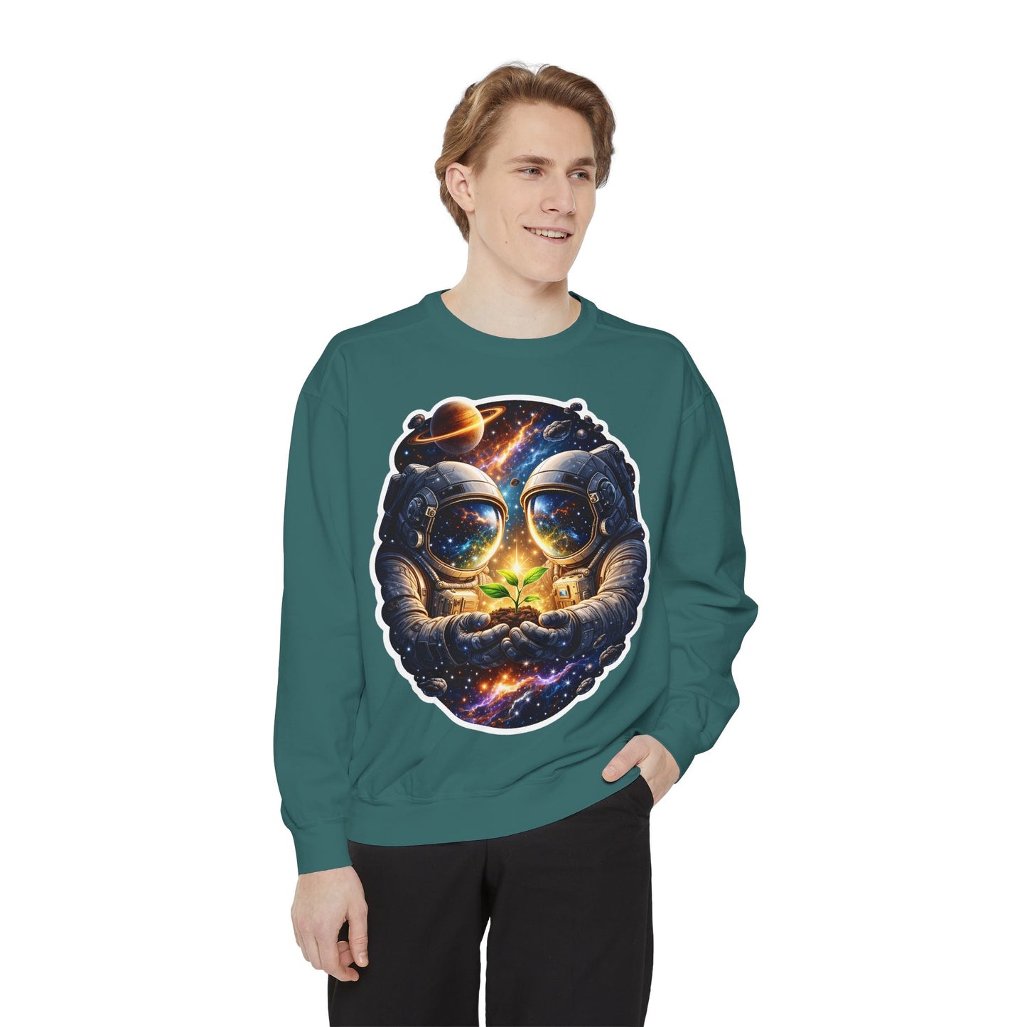 Astronaut Holding Seedling Sweatshirt — Cosmic Space Crewneck