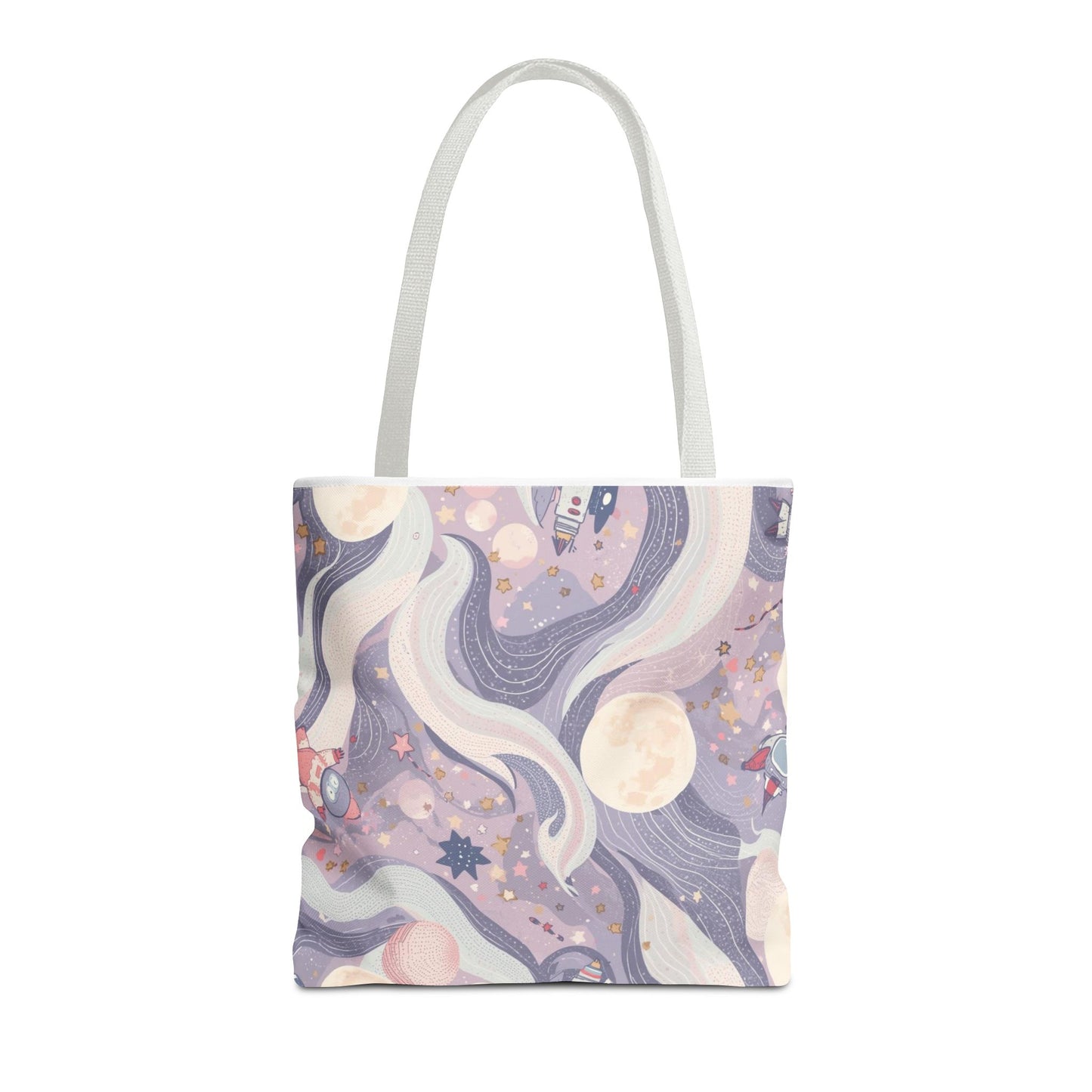 Celestial Moonlight Tote Bag — Pastel Cosmic Waves All-Over Print