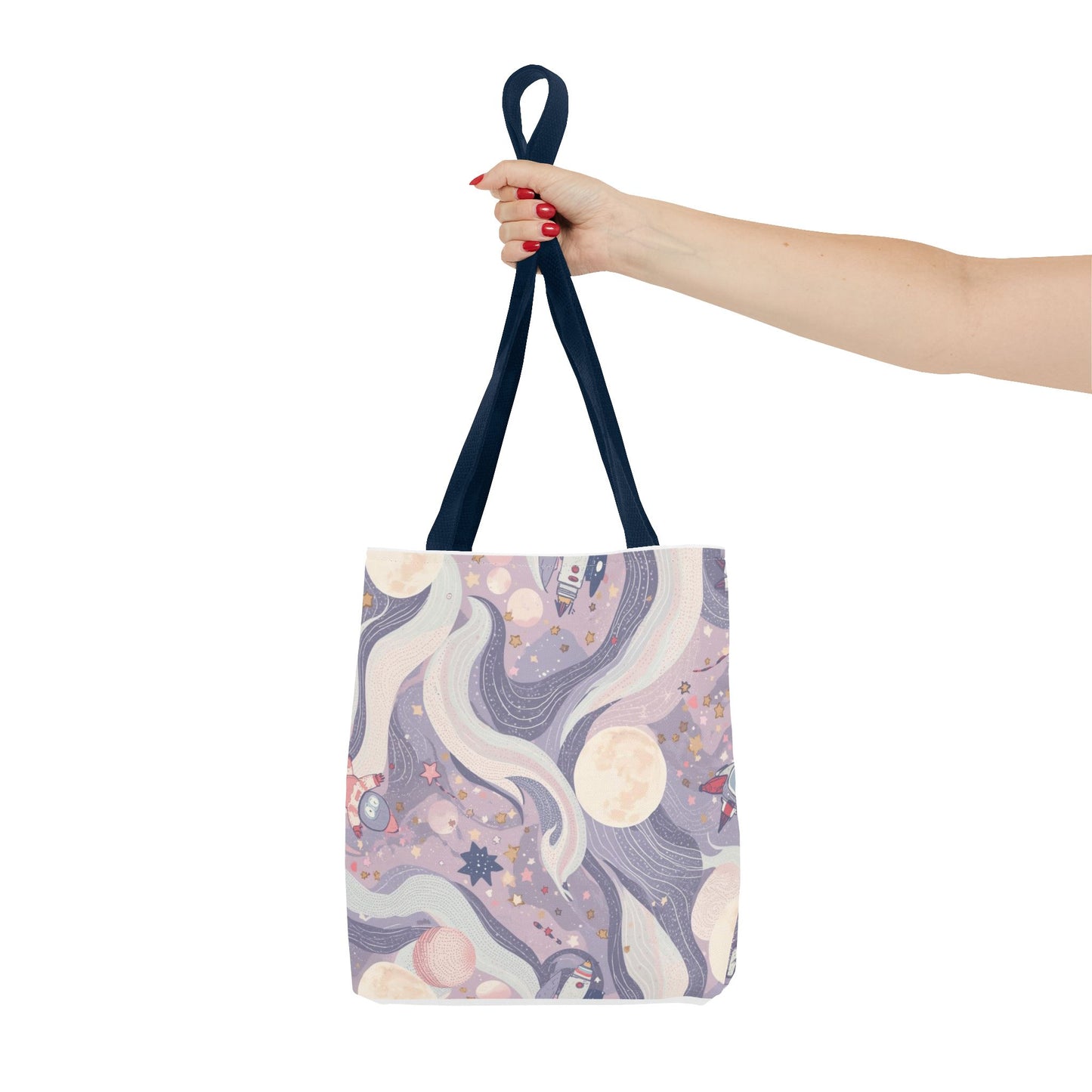 Celestial Moonlight Tote Bag — Pastel Cosmic Waves All-Over Print