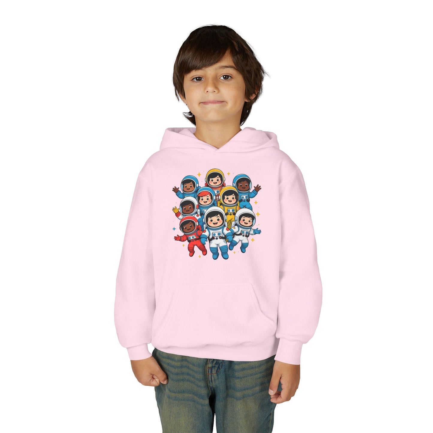 Kids Astronaut Crew Hoodie — Cute Diverse Space Explorers Graphic