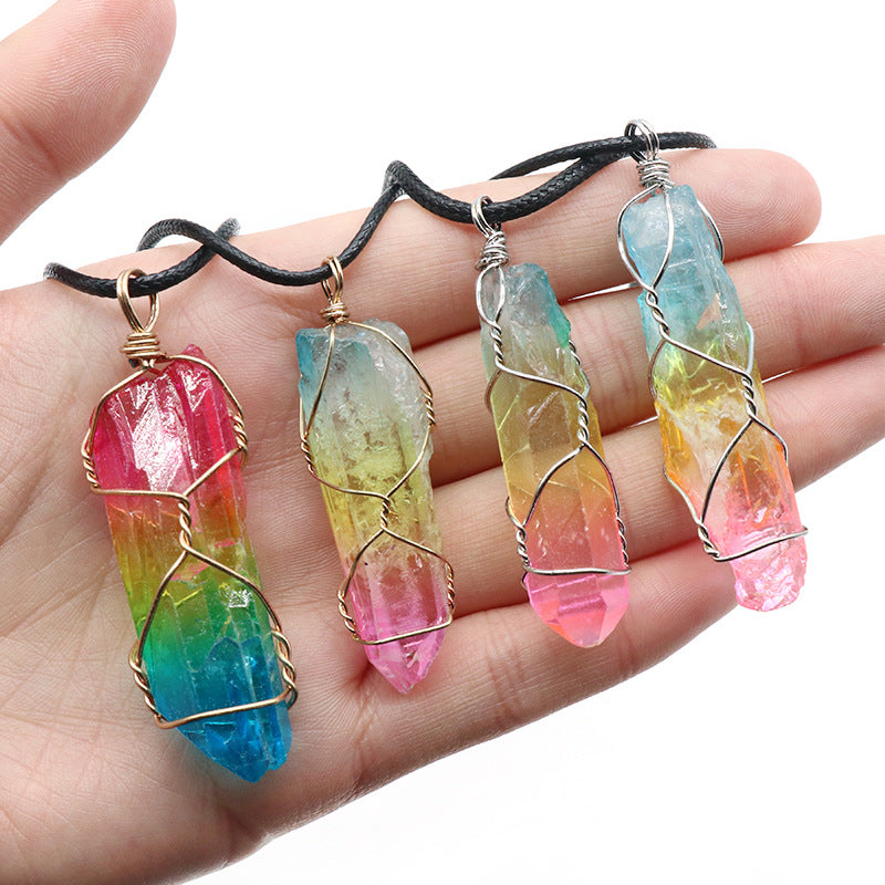 Galaxy Crystal Pillar Pendant – Cosmic Energy Stone Necklace