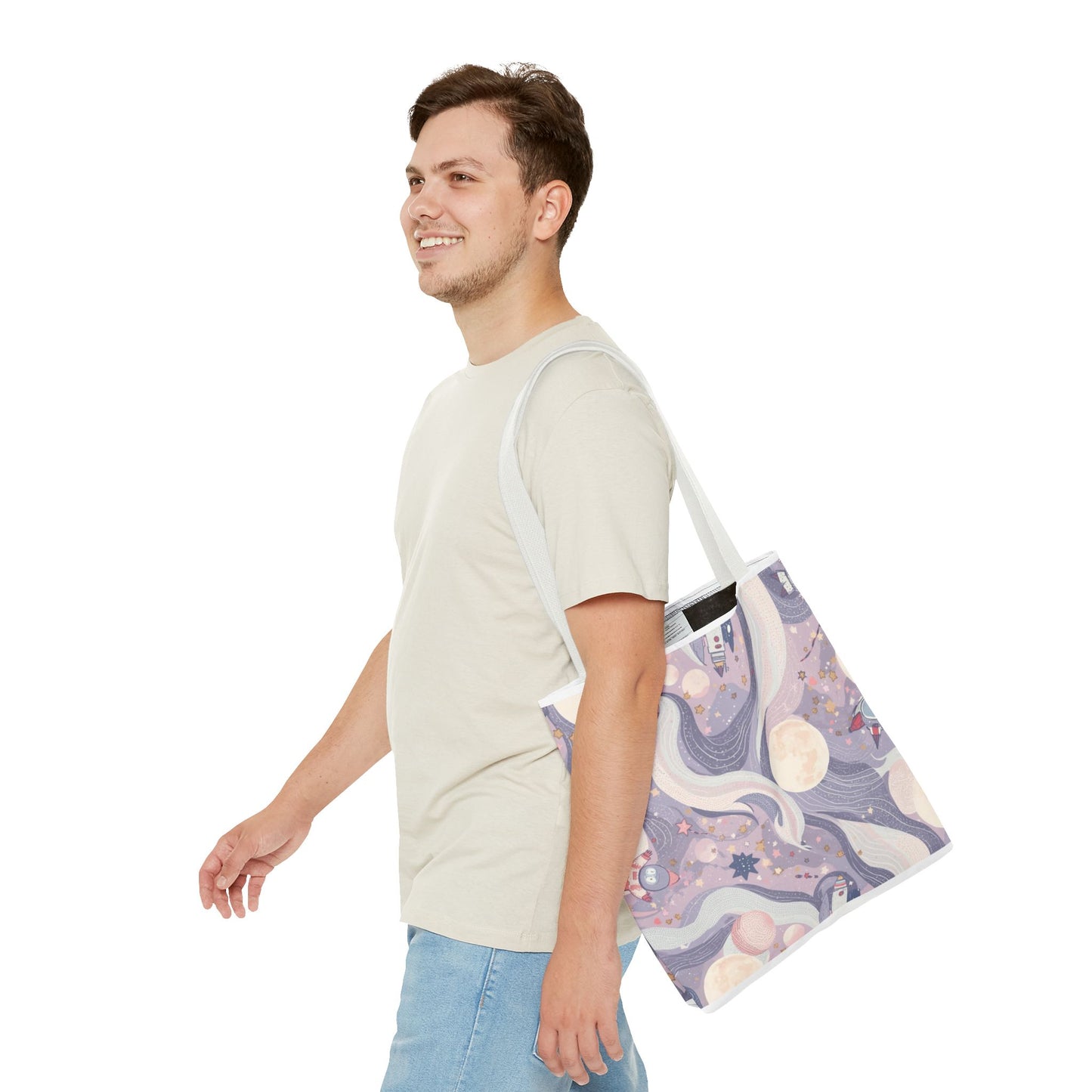 Celestial Moonlight Tote Bag — Pastel Cosmic Waves All-Over Print
