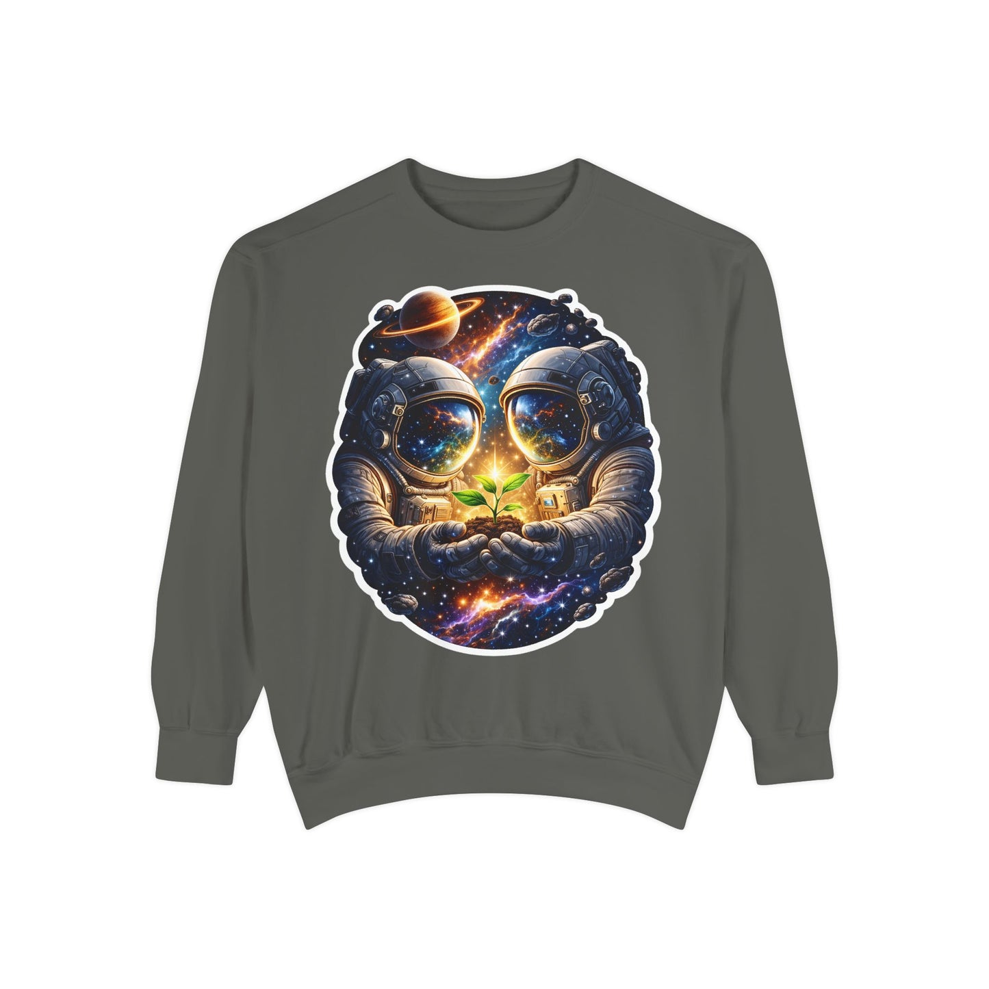 Astronaut Holding Seedling Sweatshirt — Cosmic Space Crewneck