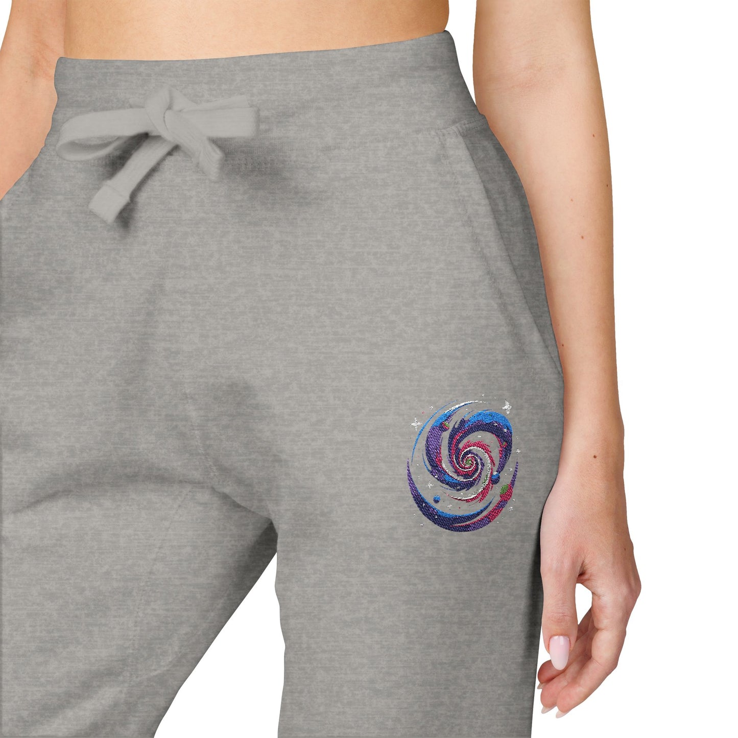 Embroidered Spiral Tie-Dye Joggers — White Fleece Sweatpants