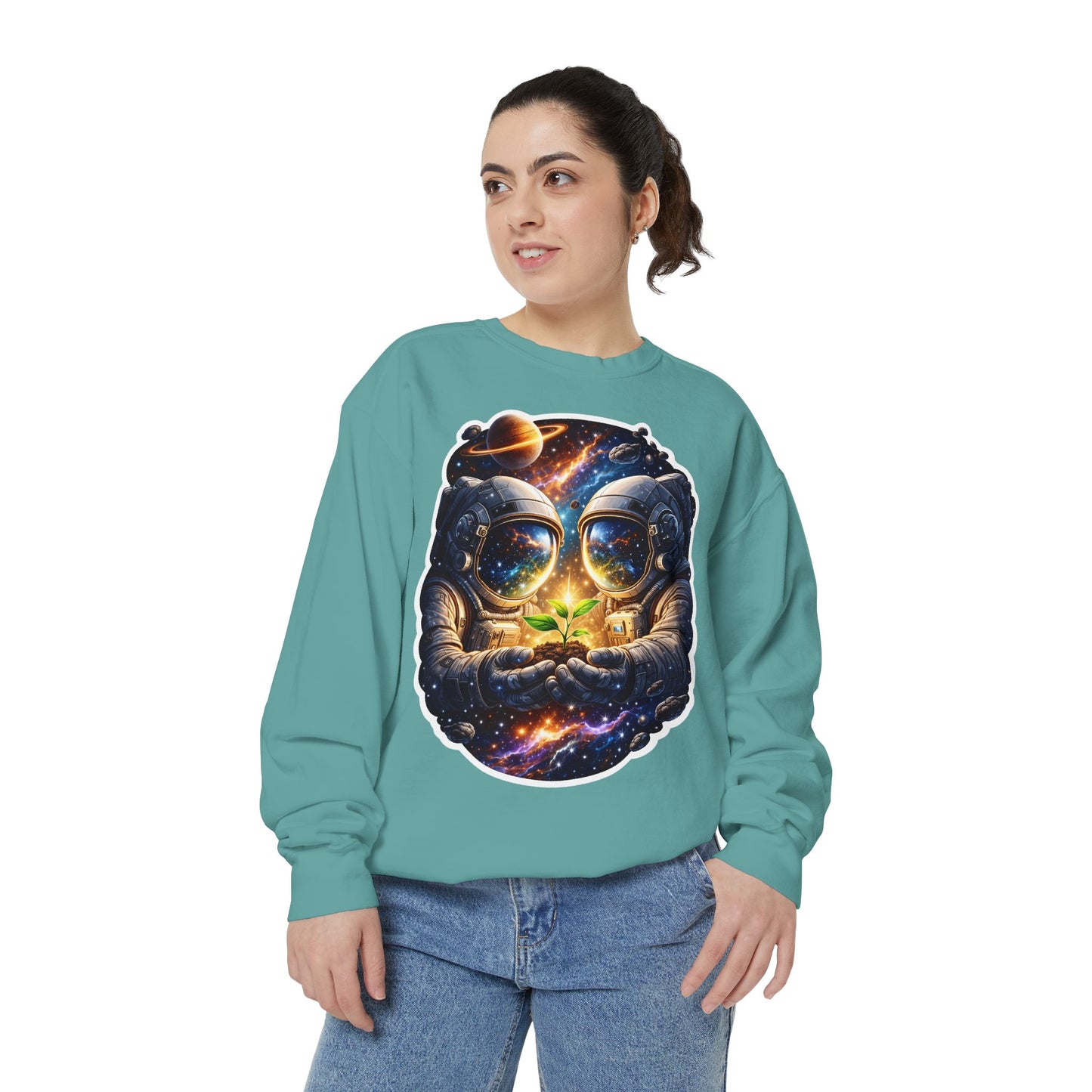 Astronaut Holding Seedling Sweatshirt — Cosmic Space Crewneck