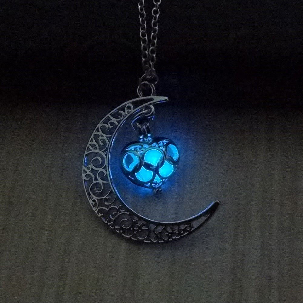 Luminous Cosmic Moon Pendant Necklace – Glows in the Dark