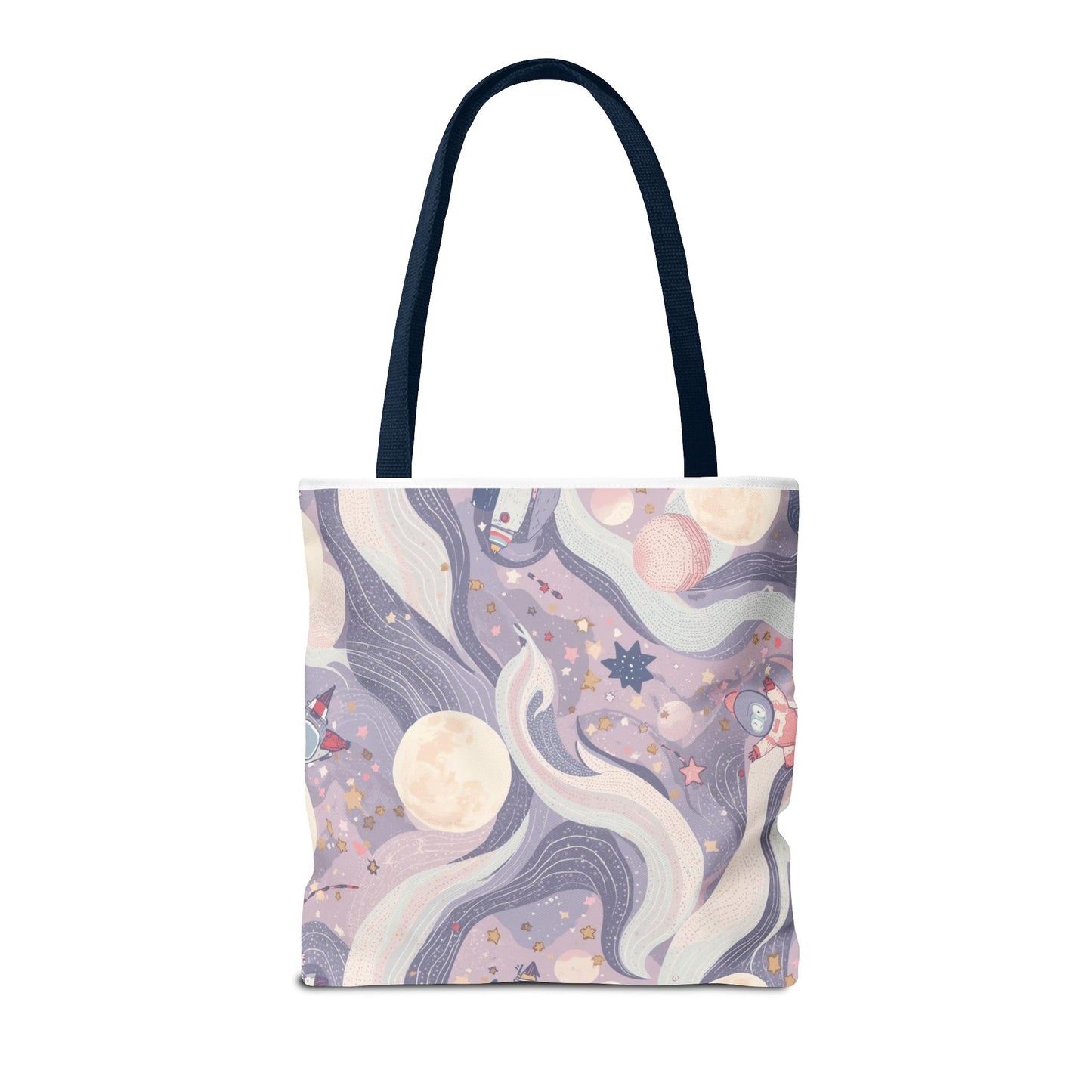 Celestial Moonlight Tote Bag — Pastel Cosmic Waves All-Over Print