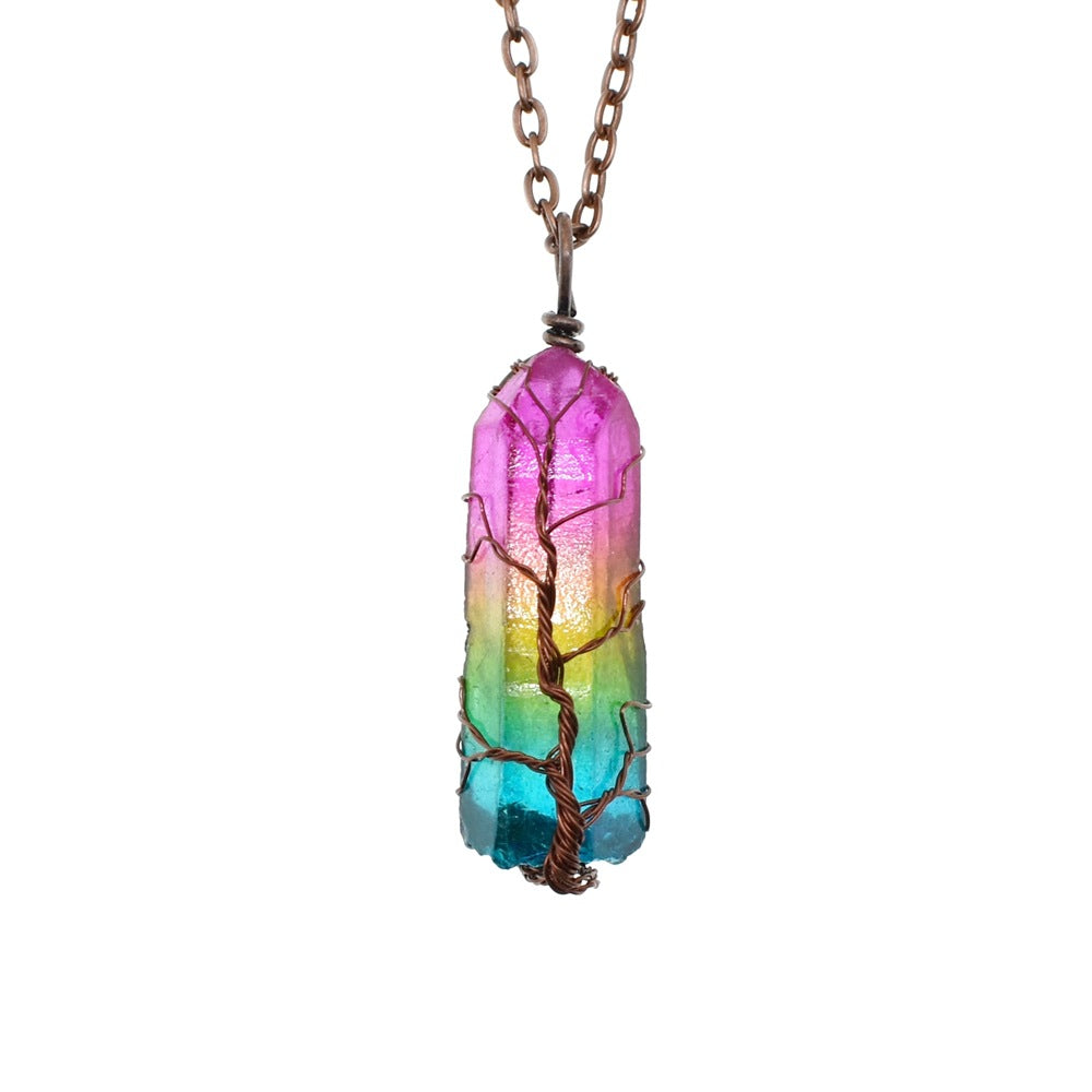 Galaxy Crystal Pillar Pendant – Cosmic Energy Stone Necklace
