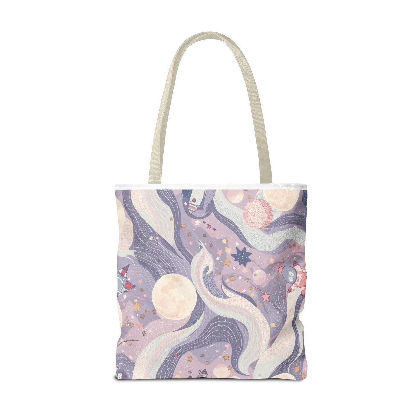 Celestial Moonlight Tote Bag — Pastel Cosmic Waves All-Over Print