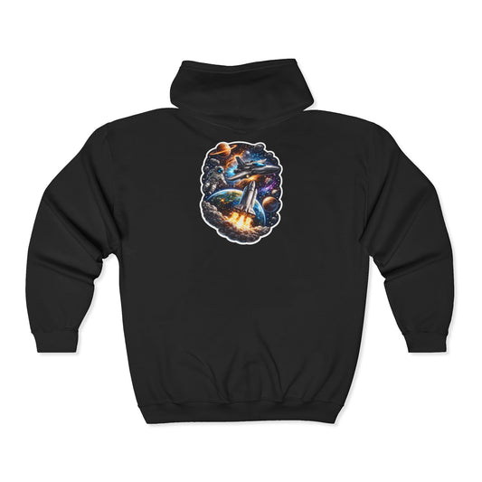 Cosmic Whale Zip Hoodie — Surreal Space Whale Backprint Sweatshirt