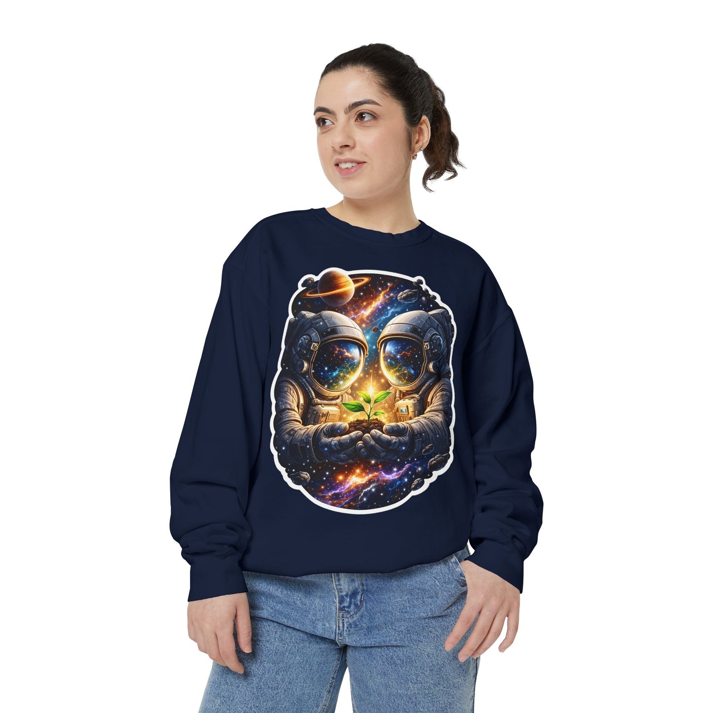 Astronaut Holding Seedling Sweatshirt — Cosmic Space Crewneck