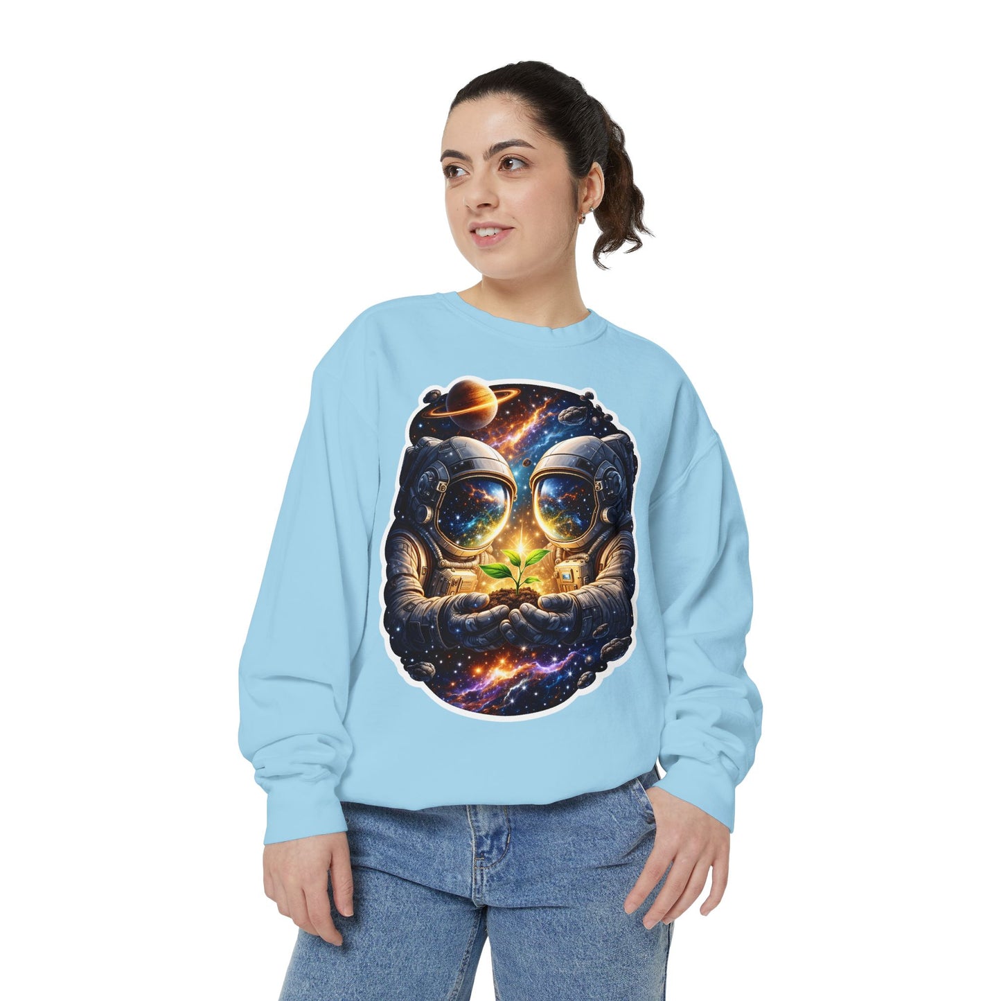 Astronaut Holding Seedling Sweatshirt — Cosmic Space Crewneck