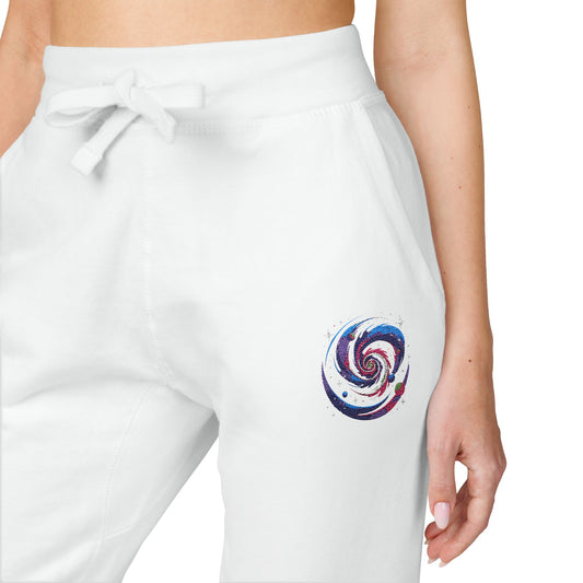 Embroidered Spiral Tie-Dye Joggers — White Fleece Sweatpants