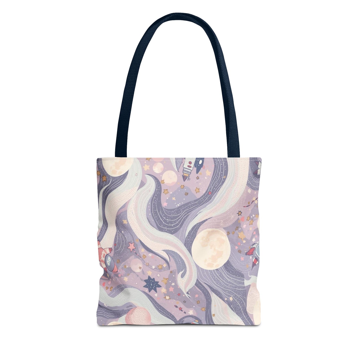 Celestial Moonlight Tote Bag — Pastel Cosmic Waves All-Over Print