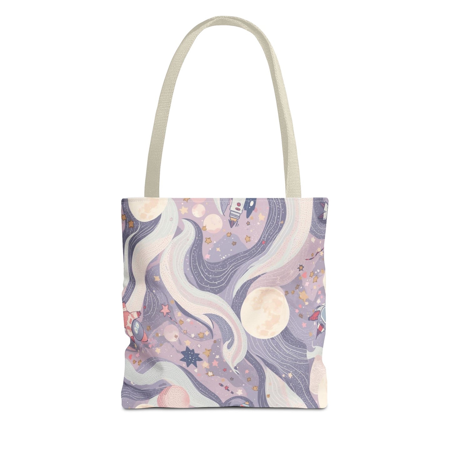 Celestial Moonlight Tote Bag — Pastel Cosmic Waves All-Over Print