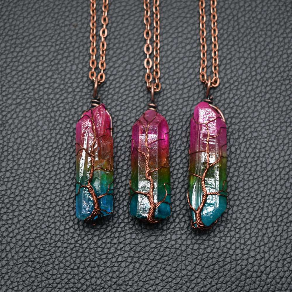 Galaxy Crystal Pillar Pendant – Cosmic Energy Stone Necklace