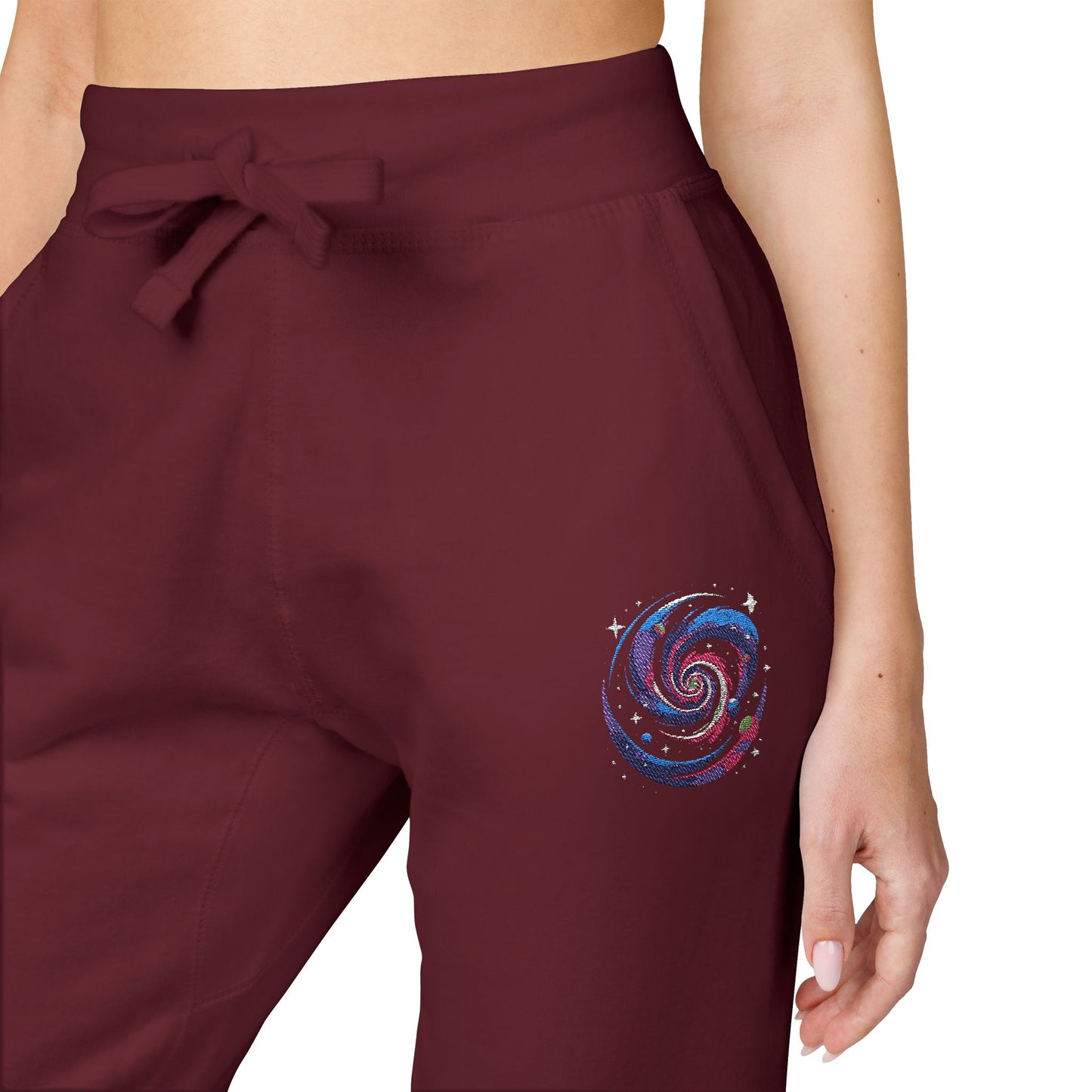 Embroidered Spiral Tie-Dye Joggers — White Fleece Sweatpants