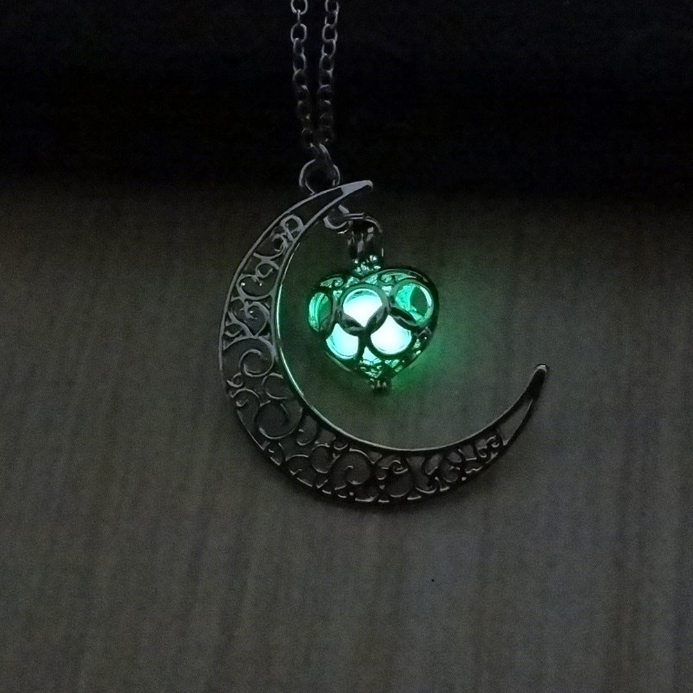 Luminous Cosmic Moon Pendant Necklace – Glows in the Dark