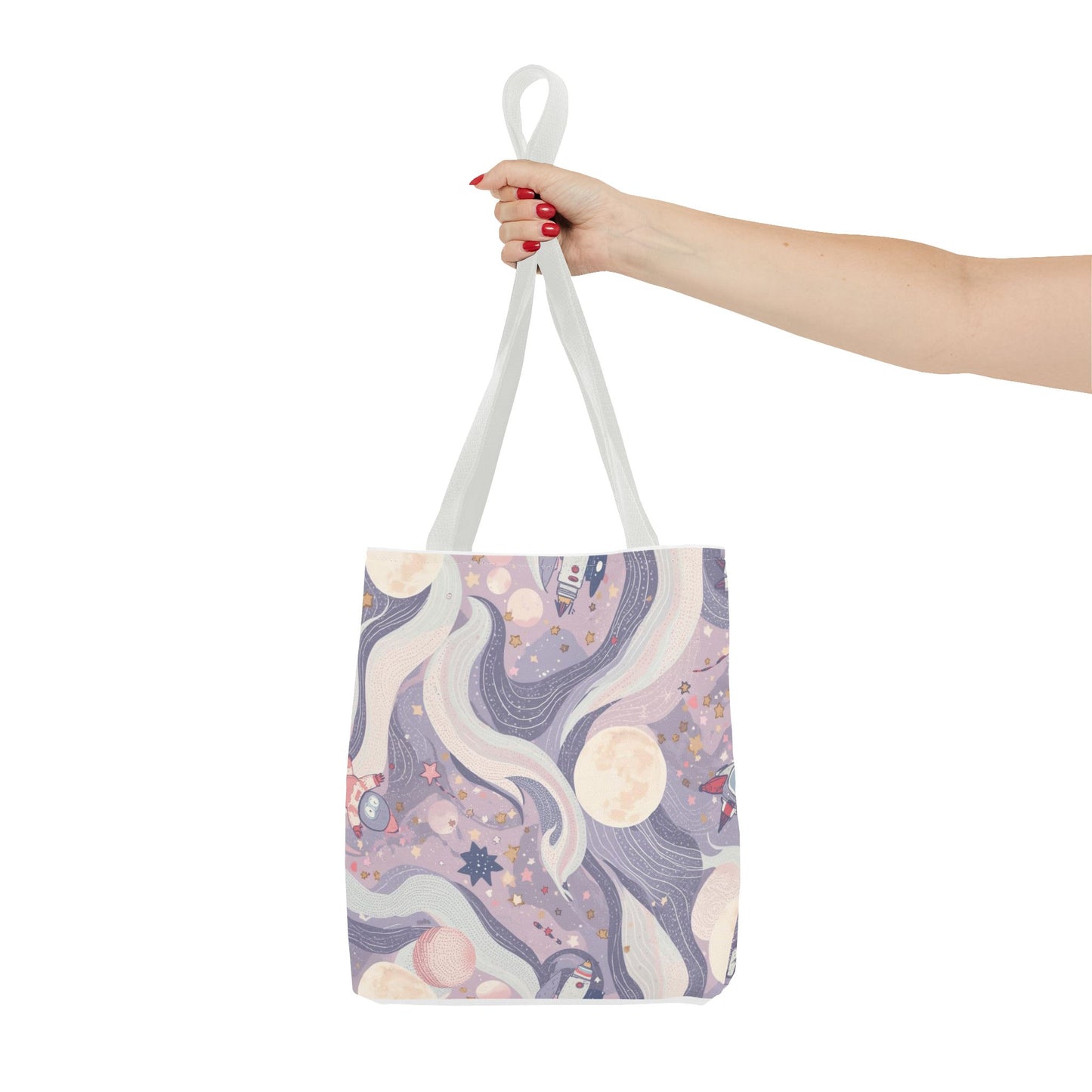 Celestial Moonlight Tote Bag — Pastel Cosmic Waves All-Over Print