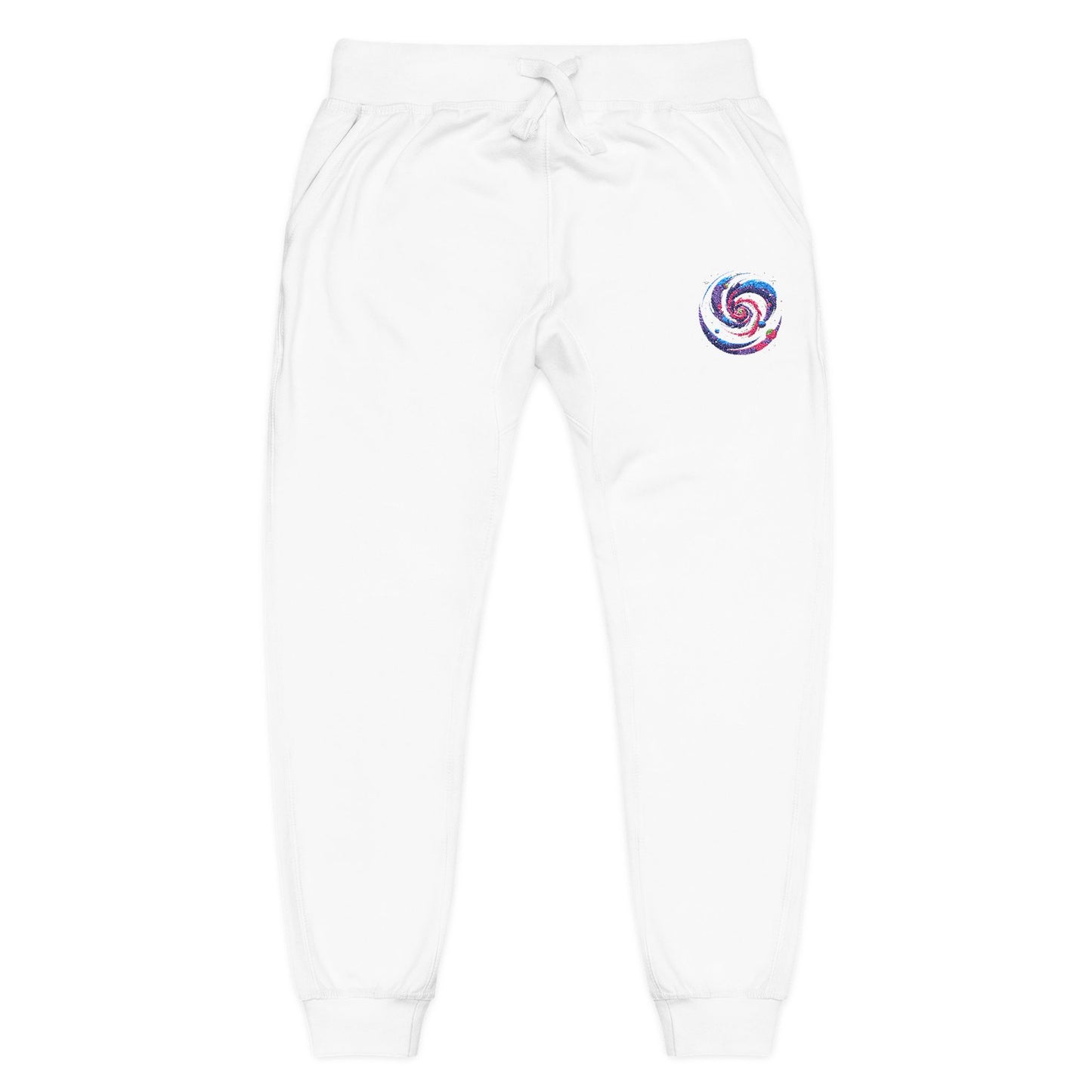 Embroidered Spiral Tie-Dye Joggers — White Fleece Sweatpants