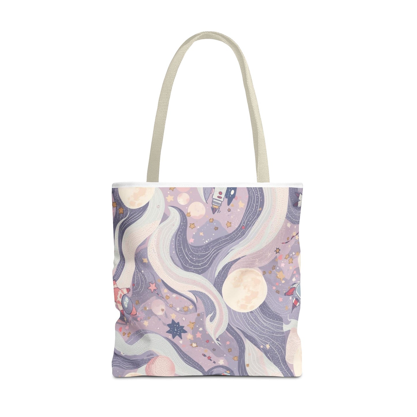 Celestial Moonlight Tote Bag — Pastel Cosmic Waves All-Over Print
