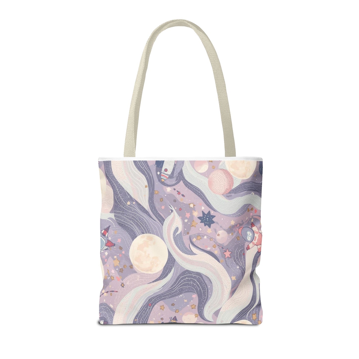 Celestial Moonlight Tote Bag — Pastel Cosmic Waves All-Over Print