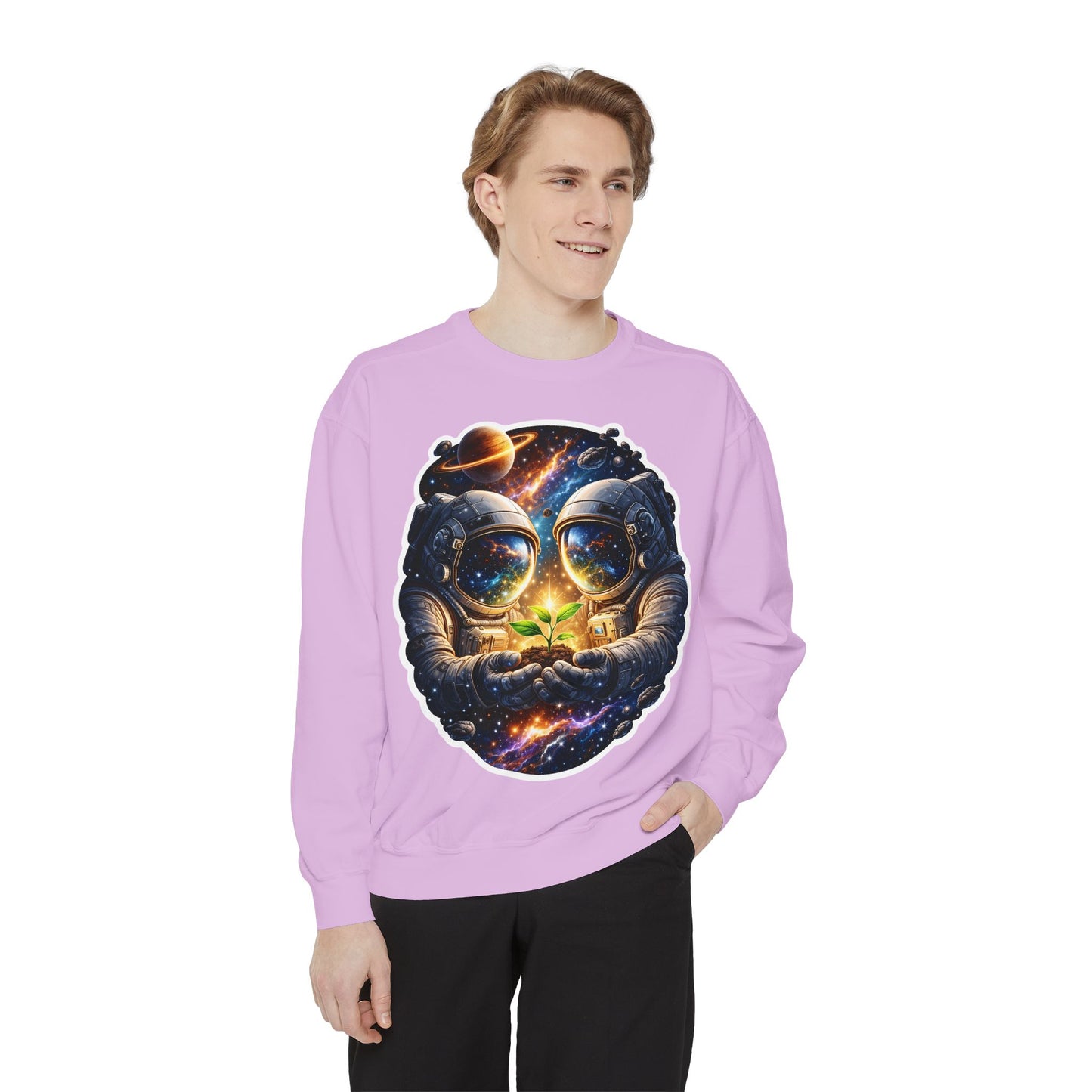 Astronaut Holding Seedling Sweatshirt — Cosmic Space Crewneck