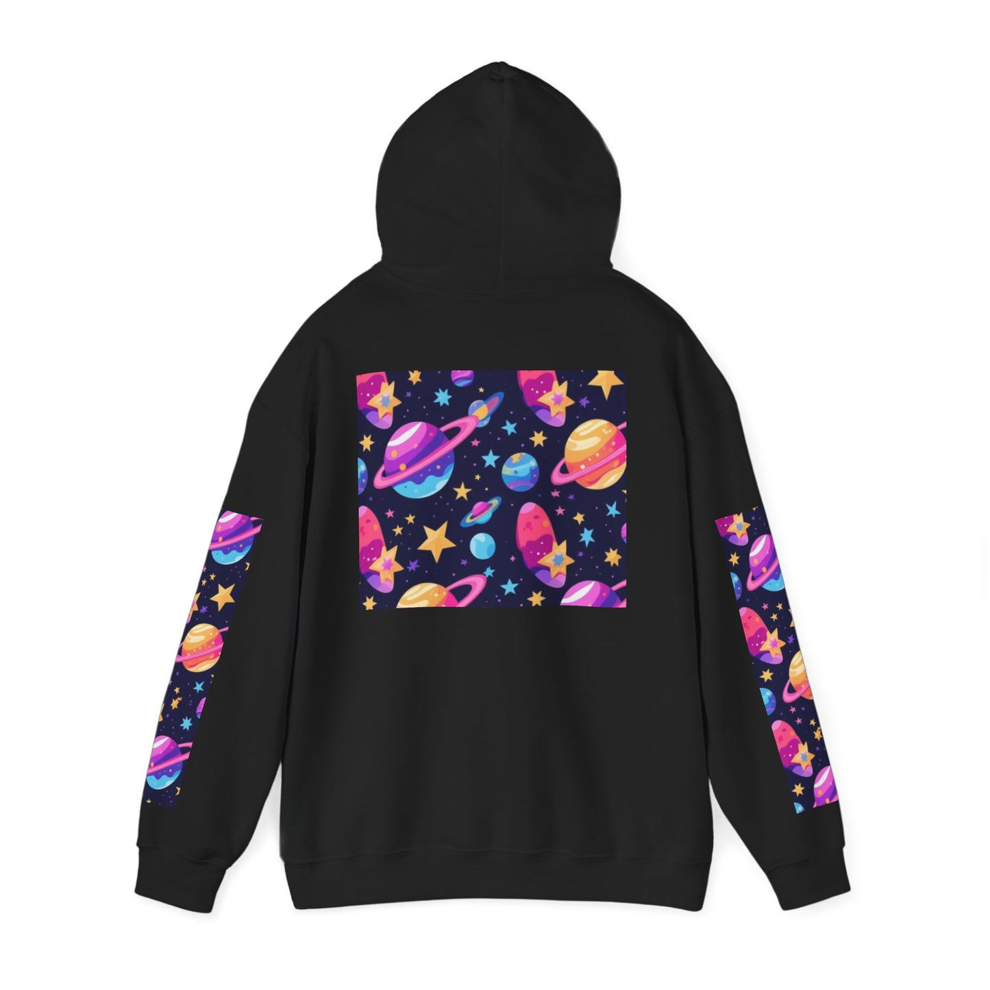 Space Pattern Hoodie — Colorful Planets & Stars Graphic Hoodie