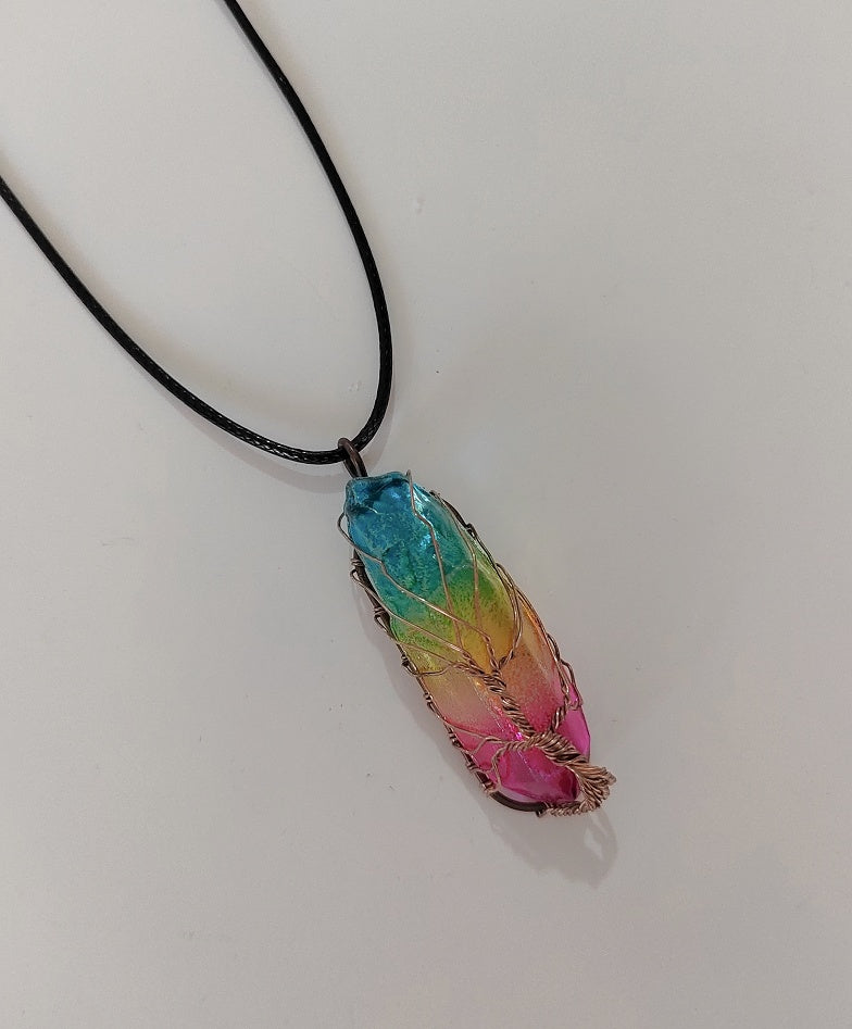 Galaxy Crystal Pillar Pendant – Cosmic Energy Stone Necklace