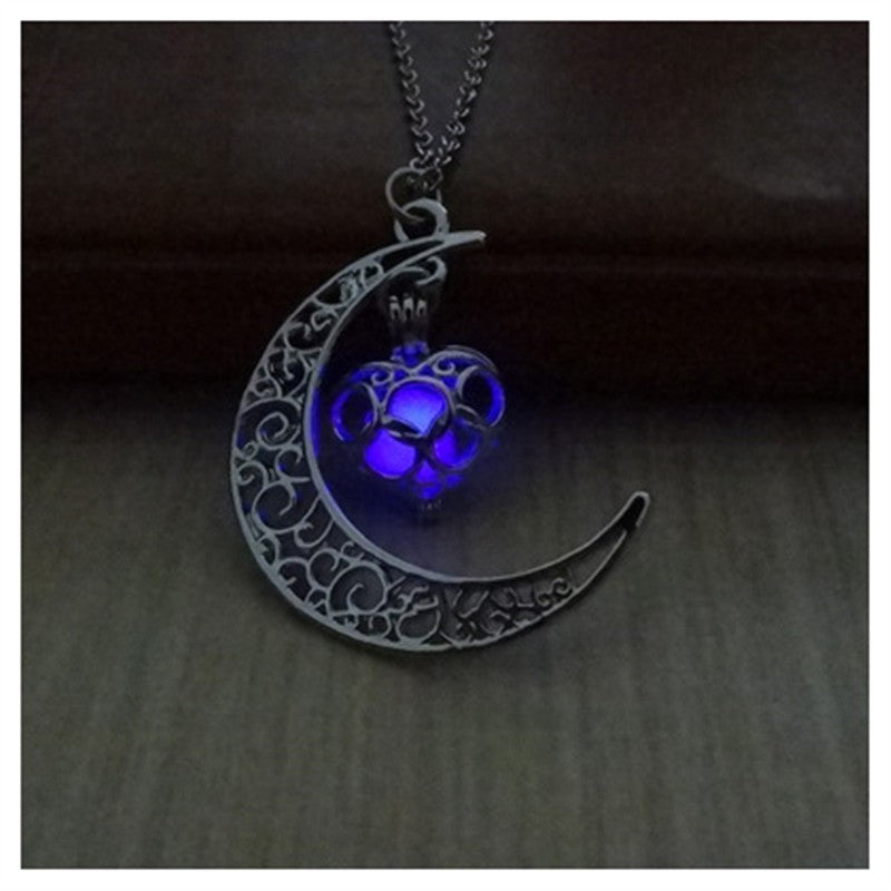 Luminous Cosmic Moon Pendant Necklace – Glows in the Dark