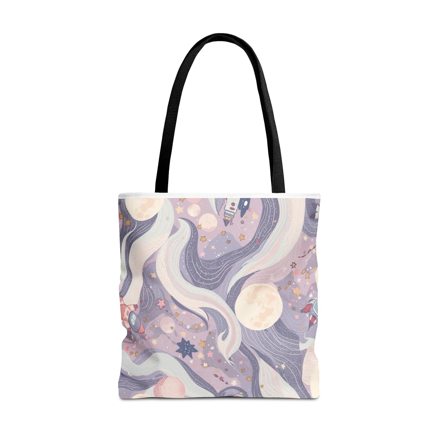 Celestial Moonlight Tote Bag — Pastel Cosmic Waves All-Over Print