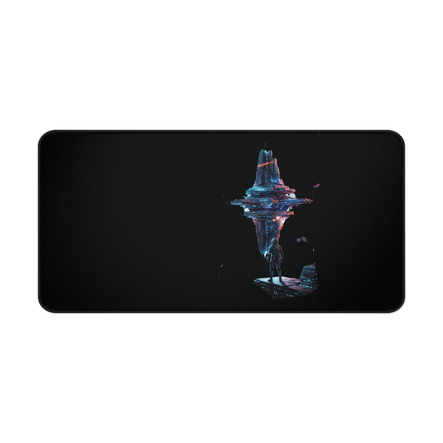 Sci‑Fi Floating City Desk Mat — Neon Cyberpunk Gaming Mouse Pad