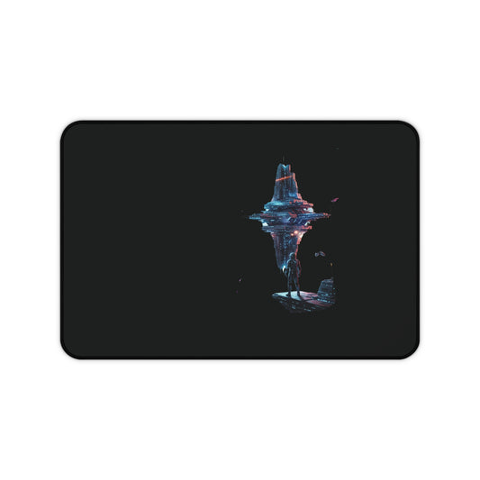 Sci‑Fi Floating City Desk Mat — Neon Cyberpunk Gaming Mouse Pad