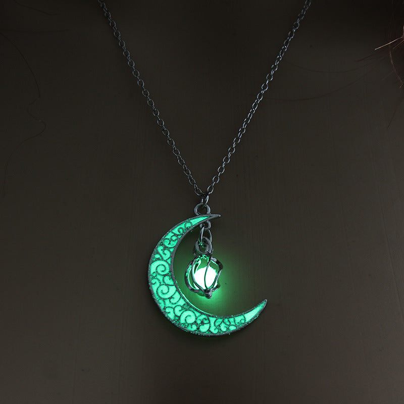 Luminous Cosmic Moon Pendant Necklace – Glows in the Dark
