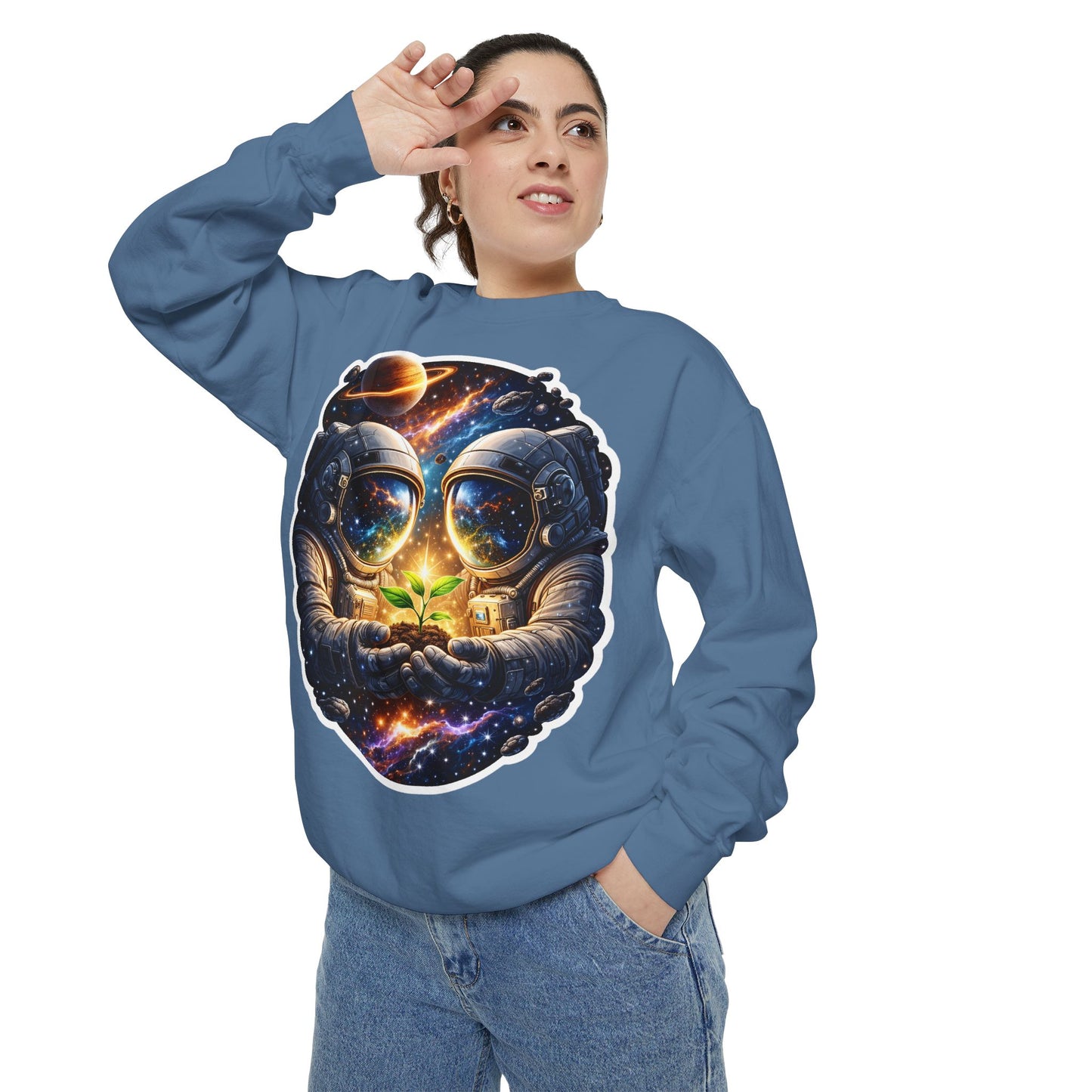Astronaut Holding Seedling Sweatshirt — Cosmic Space Crewneck