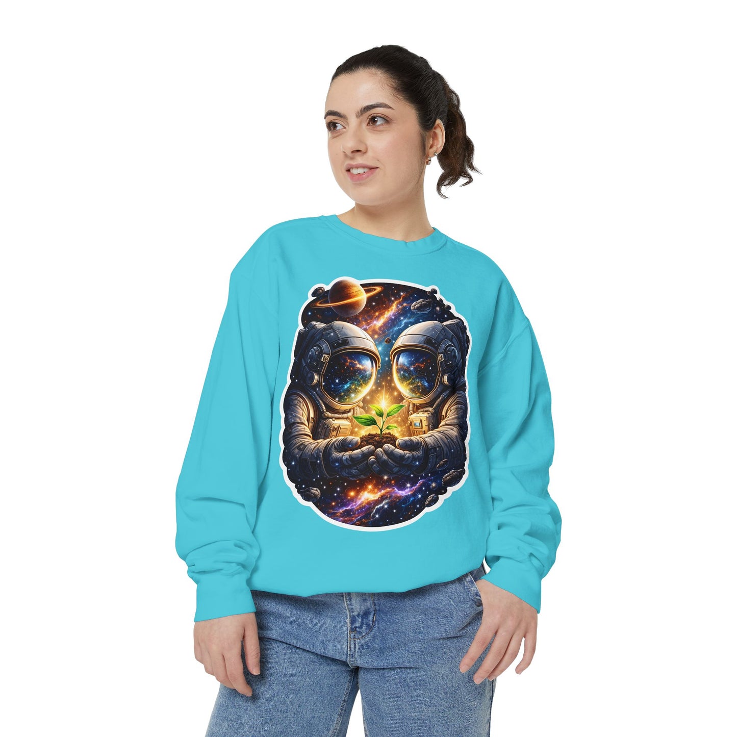 Astronaut Holding Seedling Sweatshirt — Cosmic Space Crewneck