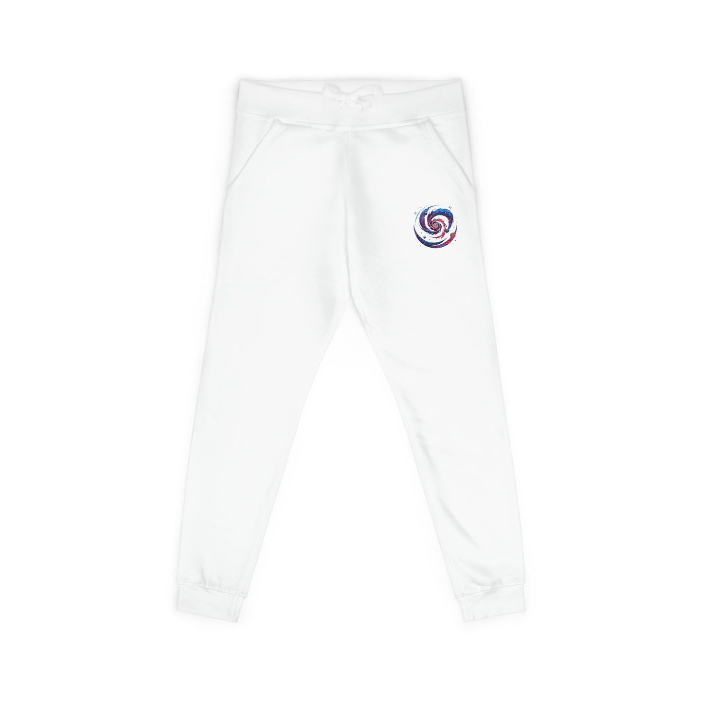 Embroidered Spiral Tie-Dye Joggers — White Fleece Sweatpants